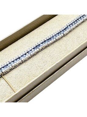 JTV Simulated Sapphire Diamond Sterling Silver Tennis Bracelet 7.5 Inch New